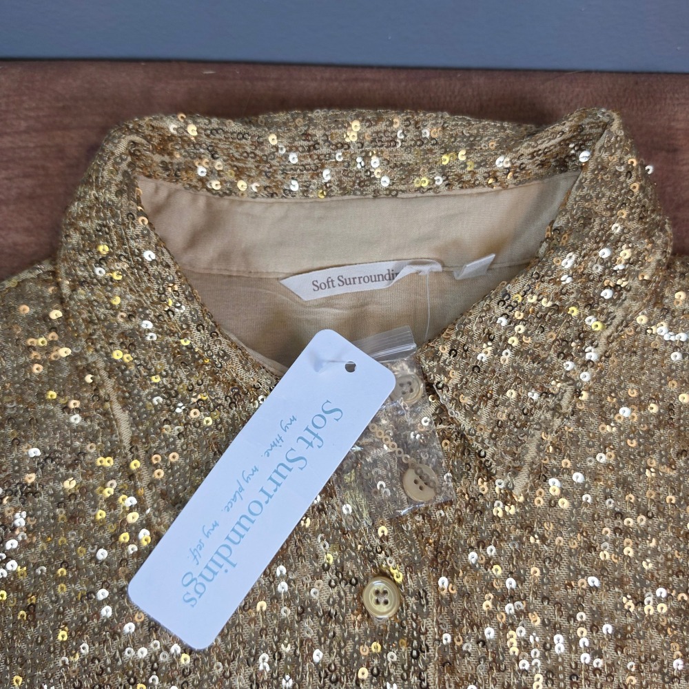 Soft Surroundings Sequin Shirt Womens PXL Gold New Sancerre Button Down Blouse - Picture 2 of 6